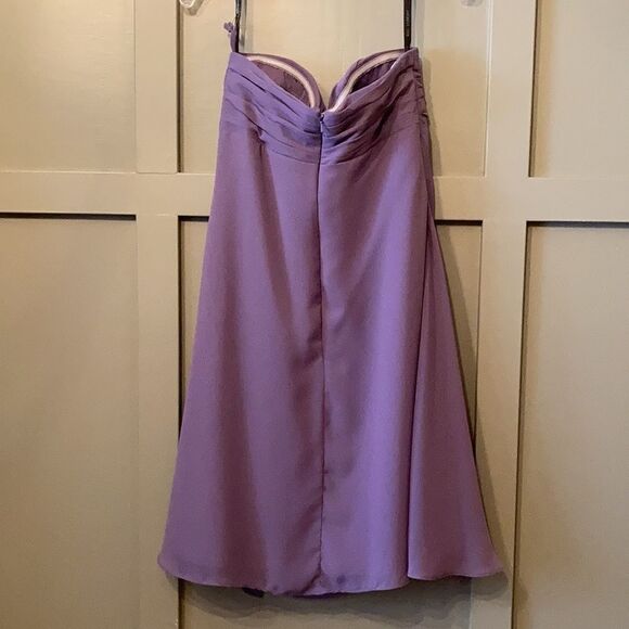 BILL Levkoff Chiffon Strapless Sweetheart Cocktail Length Bridesmaid Dress 8 - Picture 7 of 8